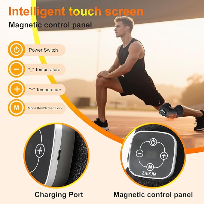 Red Light Therapy & Vibration Knee Massage - Wireless Rechargeable Magnetic Attraction Controller, 660nm&850nm Red Light Therapy Heated Device for Knee, Gifts for Grandma & Grandpa, Black