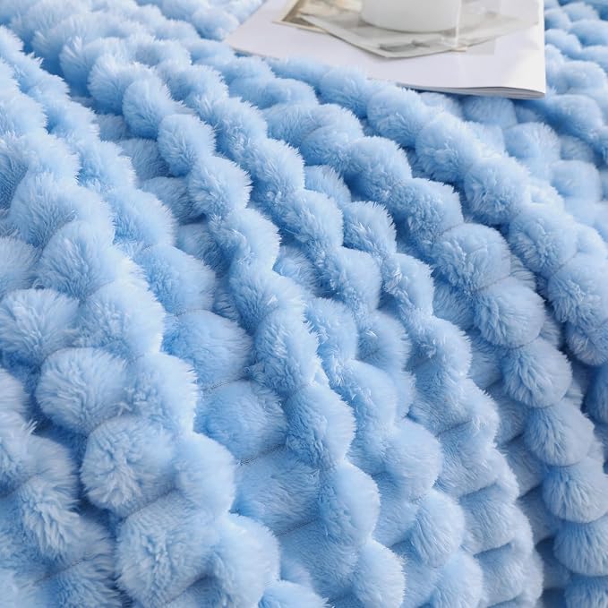 Light Blue Fleece Throw Blanket 50"×60" for Couch Sofa Bed | Super Soft Cozy Plush Microfiber Flannel, 3D Jacquard Lightweight for Mom Woman