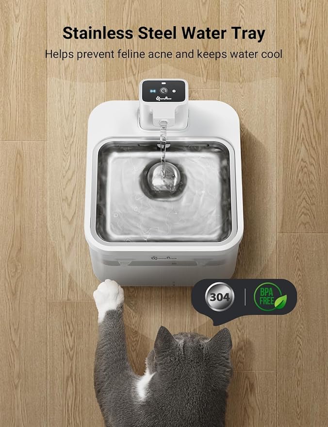 DownyPaws Cat Water Fountain Cordless, Pet Fountain, 84oz/2.5L, White Pro | Wireless Cat Drinking Water Fountains for Cats Indoor, Fursink , Battery Operated, Motion Sensor, Ultra Quiet Pump, BPA-Free