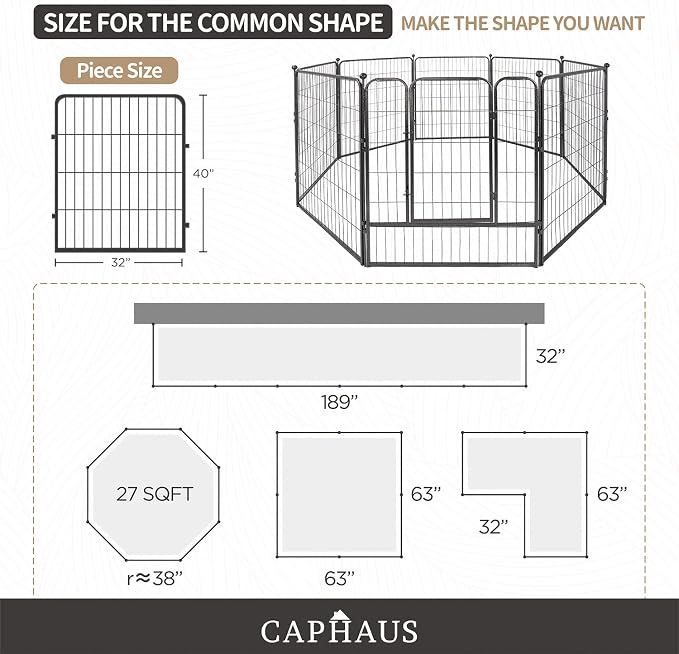 CAPHAUS 24/32/40 Inch Height Bold Metal Foldable Heavy-Duty Pet Playpen with Door, Available in 8/16/24/32 Panels Indoor/Outdoor Portable Kennel, Dog/Animals Exercise Fence Cage for Yard, RV, Camping