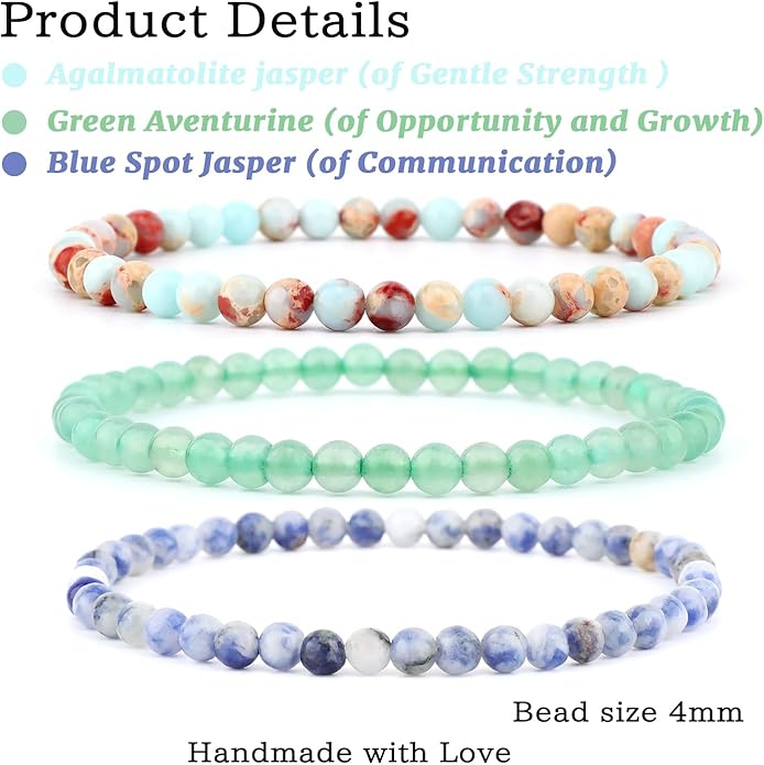 NCB 2.3-Piece 4mm Natural Crystal Gemstone Stretch Bracelets – Handmade Reiki Energy Healing Jewelry for Meditation,Yoga, Unisex