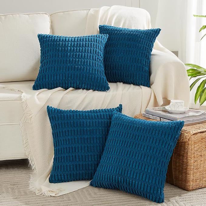 Fancy Homi 4 Packs Decorative Throw Pillow Covers for Living Room Couch Bed, Modern Farmhouse Boho Home Décor Accent Cushion Case, 20" x 20", Teal