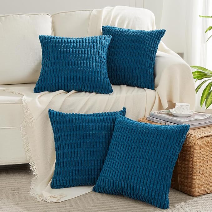 Fancy Homi 4 Packs Decorative Throw Pillow Covers for Living Room Couch Bed, Modern Farmhouse Boho Home Décor Accent Cushion Case, 22" x 22", Teal