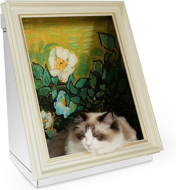 Painting Cat Scratcher Bed CartBoard Cat House Beds for Indoor Cats Half-Surround Design W/Horizontal Cat Scratcher Scratching Board W/Catnip (Rose, Frame Pre-Taped)