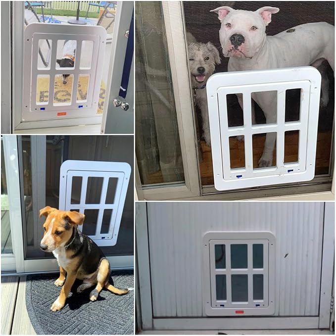 NAMSAN Dog Screen Door, Passage Size 12 x 16 inches, Dog Door for Screen Door, Large Pet Door for Sliding Door, Magnetic Automatic Closing, Self-Assembly, Lockable, White ﻿