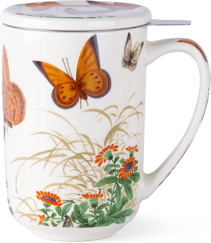 AmorArc Porcelain Tea Mug with Infuser and Lids, 18 Oz Coffee Cup Strainer with Bag Holder for Loose Leaf Tea, Steeping Coffee Mug for House-warming Wedding Birthday Gift