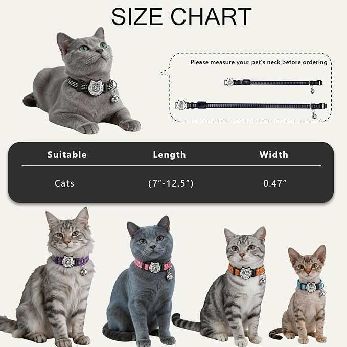 Breakaway Cat Collar with QR Code Tag and Bell (Red & Green) | Reflective Nylon, Quick-Release Buckle