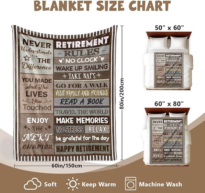 Retirement Gift for Woman or Men, Happy Retirement Blanket 60" x 80" | Happy Retirement Gifts for Coworker Teacher Boss Friends Retirees - Retirement Party Decorations Women - Retirement Blanket