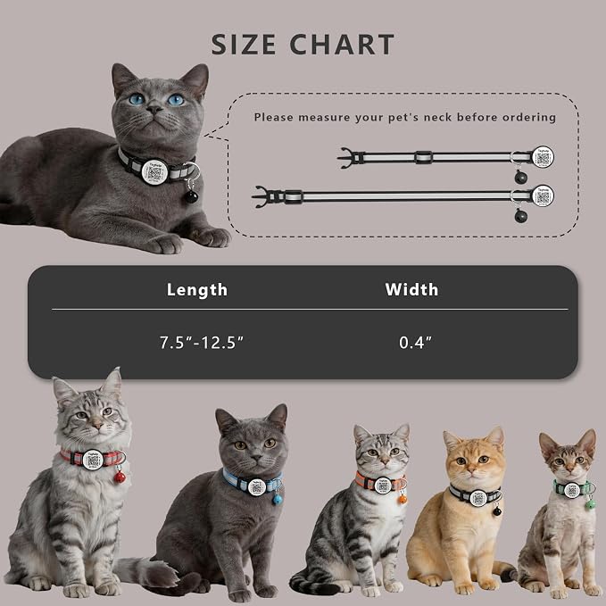 2 Pack QR Code Cat Collar for Lost Cat Recovery, Breakaway Reflective Collar with Bell & Instant Online ID, Adjustable 7.5-12.5 Inch for Peace of Mind (Black & Rose Red)