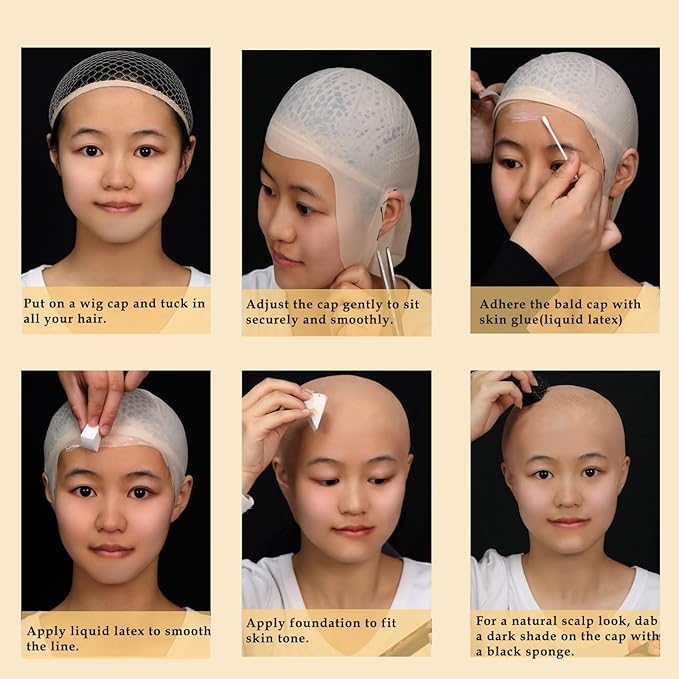 Bald Cap Kit Costume Makeup Kit for Men Adults,Complete Bald Cap SFX Makeup Kit with Tools & Instructions,Professional BaldCap for Halloween Costumes, Cosplay, and Theater