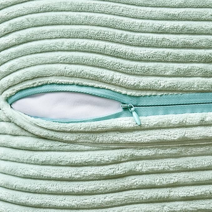 MIULEE Mint Green Corduroy Pillow Covers 20x20 Inch with Splicing Set of 2 Soft Boho Striped Pillow Covers Broadside Decorative Textured Summer Pillowcases for Couch Cushion Bed Livingroom