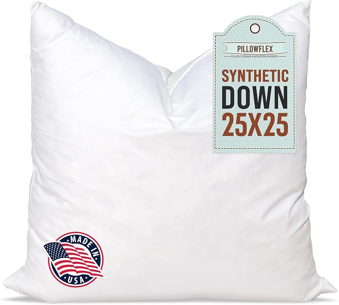 Pillowflex Synthetic Down Pillow Insert 25x25 in - Karate Chop Pillow | Large Square Euro Sham Form, Plush Polyester Cotton Blend, Cloud-Like Comfort, Clump-Resistant Fill, Smooth Elegant Finish