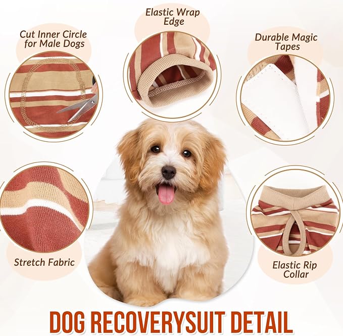Lukovee Recovery Suit for Dogs, Onesie Spay Neuter Surgery Suit Female Male | Soft Cotton, Easy On Off, Abdominal Wounds Prevent Licking, Prevent Licking Wounds, Cone E-Collar Alternative (Brown,2XL)