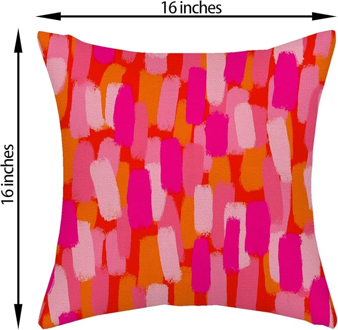 Hot Pink Orange Pillow Covers 16x16 Inch Set of 2 Abstract Preppy Throw Pillows Painting Outdoor Decorative Pillow Cases Linen Aesthetic Boho Cushion Cover for Couch Home Sofa Bed Decor