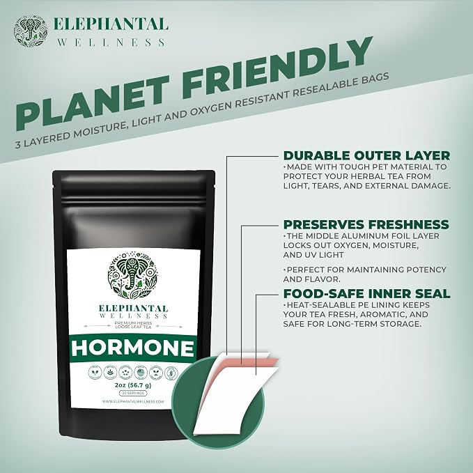 Hormone Wellness Women's Herbal Tea Ashwagandha, Vitex, Dong Quai, Shatavari & Raspberry Leaf Adaptogenic Loose Leaf Blend for Daily Calm, Vitality & Wellness Caffeine-Free, Non-GMO, 2oz (20 Servings)