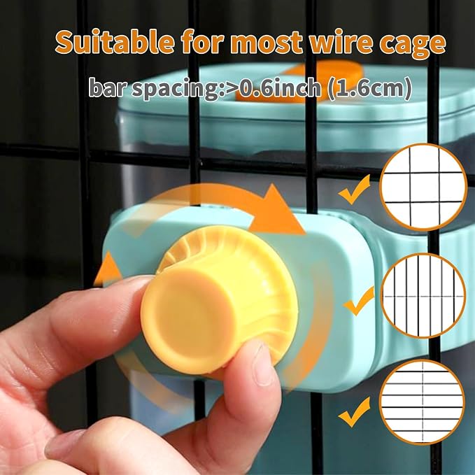 PODOO Rabbit Food Water Dispenser, 24oz No Drip Bunny Water Feeder, 34oz Large Hanging Automatic Pet Food Dispenser, Hanging Outside or Inside The Cage for Small Animals (Food+Water) | 24oz water dispenser and 34oz food feeder with clear detachable con...
