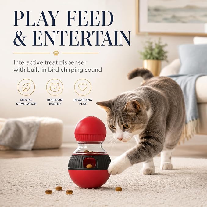 Cat Interactive Toys,Cat Treat Dispenser,Cat Toys for Indoor Cats,Sound Cat Puzzle Feeder Stimulating Activity,Portion Control Slow Feeder with Adjustable Food Intake,Suitable for Kitten and Adult Cat