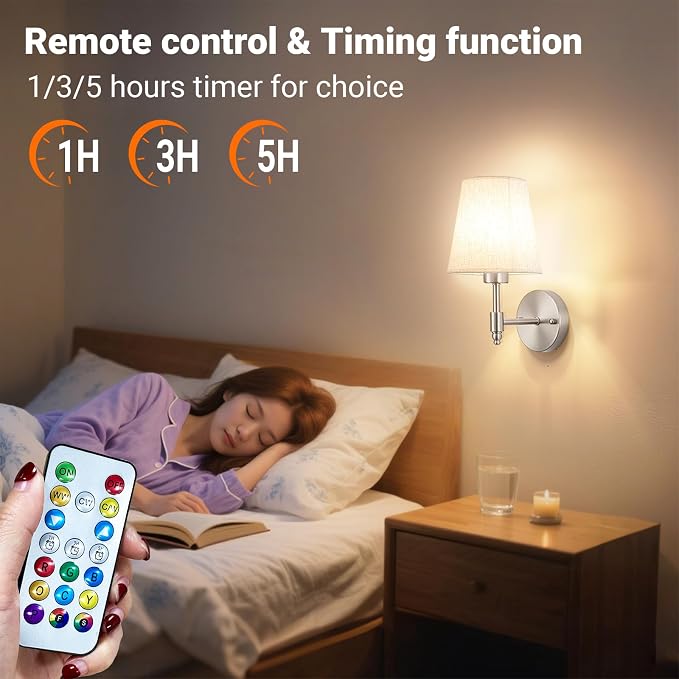 YHCDLAMP Peel and Stick Wall Sconces, No Drilling Stick On Wall Sconce, Wireless Battery Operated Wall Lights, Adhesive Wall Lamp with 10000mAh Battery Bulb for Bedroom Living Room Decor
