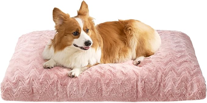 EHEYCIGA Washable Large Dog Bed for Crate, 35x23 Inch Pet Bed, Pink | Soft Dog Crate Bed, Plush and Comfy Kennel Pad, Deluxe Sleeping Mattress for Dogs Up to 45 lbs