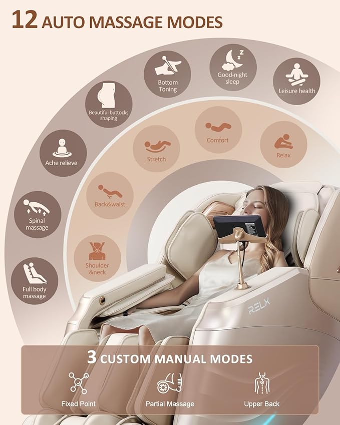 RELX 2025 Massage Chair Full Body, 15 Modes Zero Gravity SL-Track Shiatsu Massage Chair Built-in Heat System, Airbag Massage with Body Scan, Deep Yoga Stretch, Calfrest Extension and AI Control(Cream)