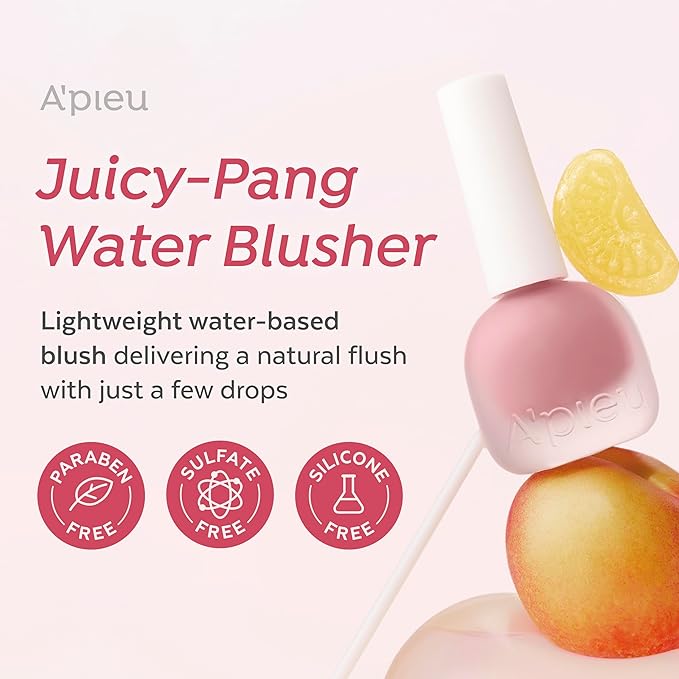 A'PIEU Juicy-Pang Water Blusher [PK03] – Fruity Liquid Blush for Cheeks, Buildable & Blendable Color, Hydrating Dewy Finish with Fruit Extract Blend & Rose Flower Water, 0.31 fl oz