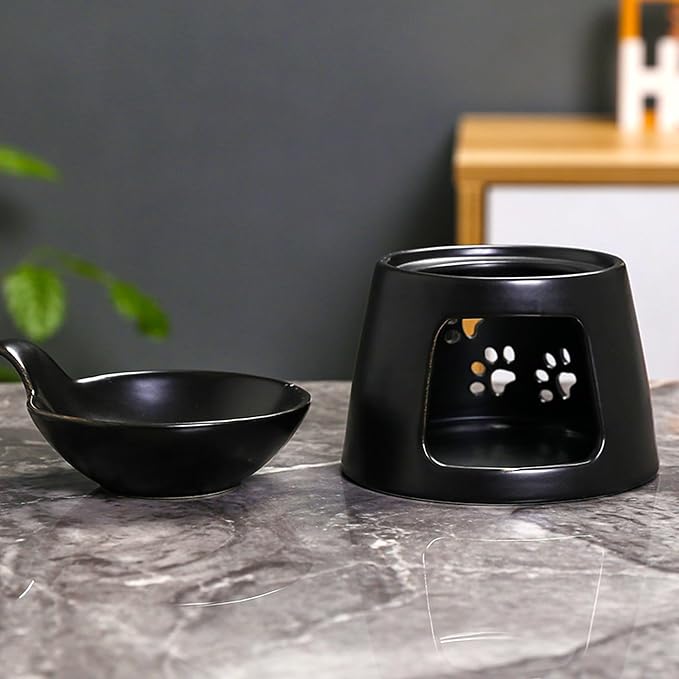 Black Ceramic Essential Oil Burner for Scented Oil,Tealight Wax Melt Warmer,Candle Diffuser,Tea Light Holder,Wax Melt Burner,Yoga Aromatherapy Fragrance Diffuser for Living Room,Bedroom,Office,4*5 IN