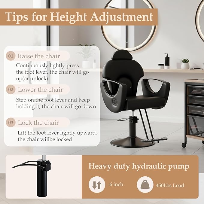 Black Salon Chair for Hair Stylist, Professional Barber Chairs Barbershop Hair Stylist Chair w/Heavy Duty Hydraulic Pump, 360° Braiding Styling Hairdresser Chairs for Spa Home Euipment, Matte Black