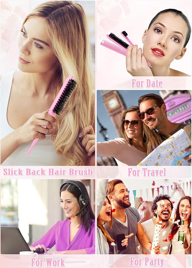 6Pcs Hair Wax Stick Set for Flyaways, Topsy Tail Hair Tools for Women, Teen Girls & Kids, Slick Back Hair Brush, Bun Accessories, Non-greasy Styling Tools Slick Stick, 2.7 Oz