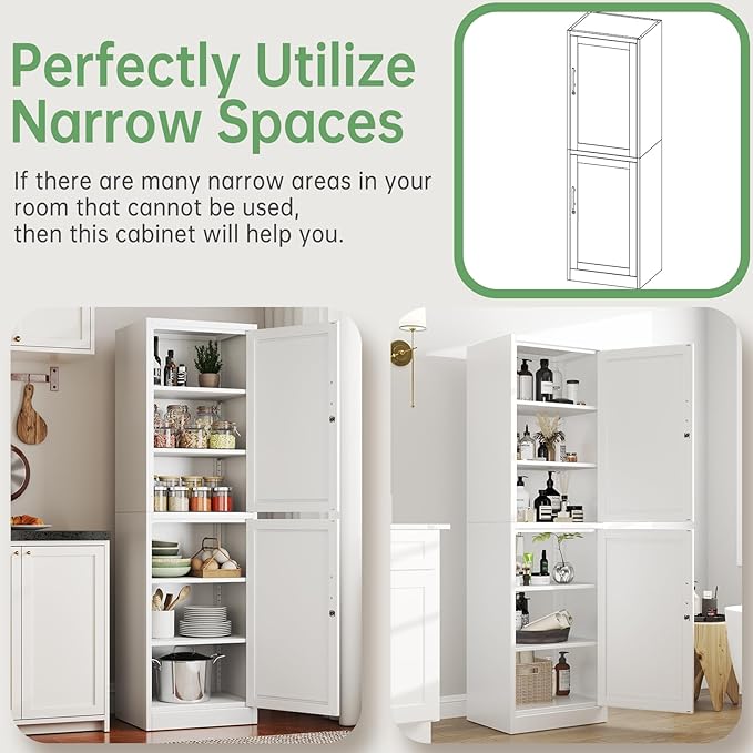 Metal Locker Tall Narrow Storage Cabinet, 67" H Locking Tool File Cabinets Snack Locker Organizer for School Classroom,Bedroom,Gym Home Office,Entryway and Hallway (20" W 2Door White)