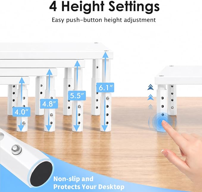 Adjustable Cat Food Stand, Elevated Cat Feeder Stand with 4 Height Settings, Automatic Cat Feeder & Tradition Bowls, Raised Pet Feeding Table Station for Cats & Small Dogs, White Wood