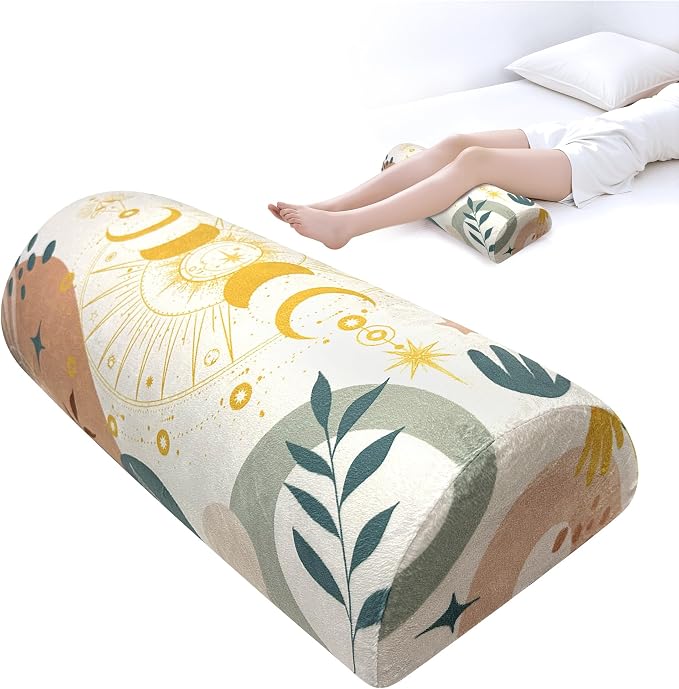 Knee Pillow for Back Sleeping – Half Moon Bolster Pillow for Under Knee While Sleeping Support, Leg & Back Pain Relief (21.5x9x5 Inches)