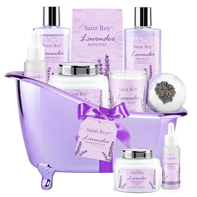 Mothers Day Gifts for Women, Lavender Bath and Body Gift Basket, Spa Kit for Women, Self-Care Relaxation Set, Home Spa Gift Basket, Birthday, Christmas, Bath Spa Kit Woman gift, Anniversary