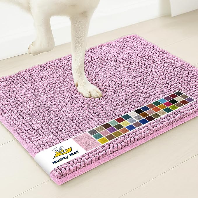Muddy Mat® | Super Water Absorbent Door Mat Indoor, Microfiber Quick Dry Chenille Entryway Rug, Slip Resistant Front Door Mat, Indoor Mats for Entryway, Machine Washable Pet Rug, Pink 28" x 48"