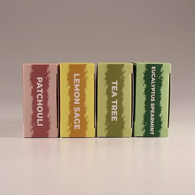 Adams Handmade Soap Variety Pack – 4 Bar Set: Tea Tree, Eucalyptus Spearmint, Patchouli, Lemon Sage | Vegan, Cold Process, 84% Organic, Essential Oils, USA Made