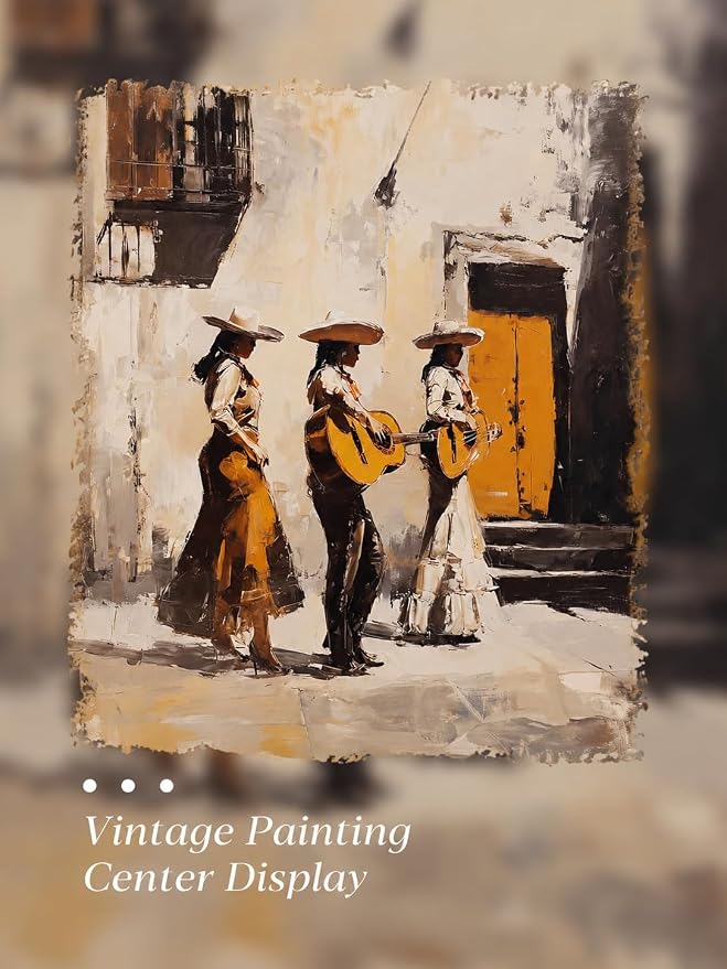 Gold Framed Wall Art, Mexican Mariachi Canvas Prints, Vintage Mexican Street Scene Picture Wall Decor, Rustic Southwestern Artwork for Living Room Bedroom 12x16 inch
