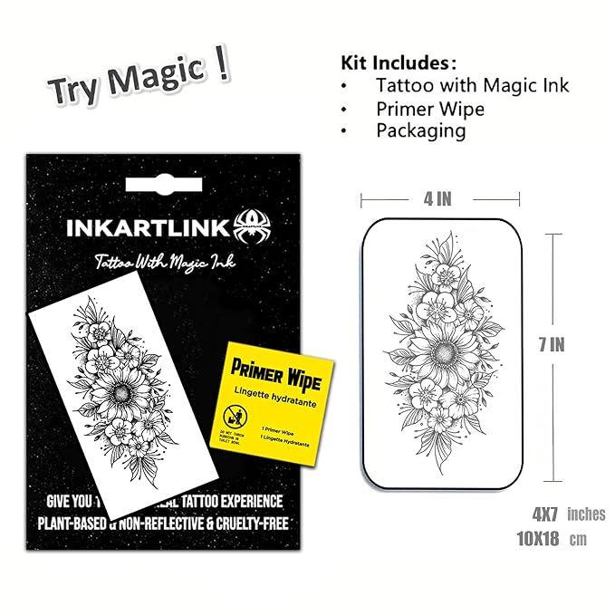 INKARTLINK Semi Permanent Tattoo, Large Flower Tattoo, Female Tattoo, Waterproof, Non-reflective, Cruelty-free (Blooming Chrysanthemum)