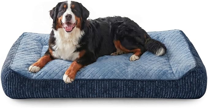 JOEJOY XL Orthopedic Dog Bed for Large Dogs - Extra Thick Foam Pet Bed Sofa with Bolster Sides, Large Sized Dog Couch Bed with Removable Washable Cover, Non-Slip Bottom, Blue (45"x32")