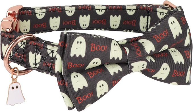 ADOGGYGO Halloween Dog Collar with Bow, Ghost Dog Bow Tie Collar, X-Small