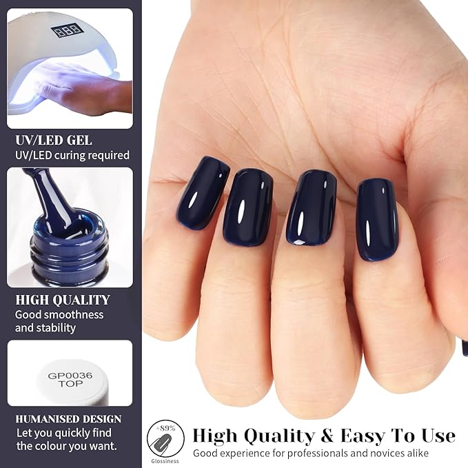 Midnight Dark Blue Gel Nail Polish, 15ML UV/LED Soak Off Indigo Blue Gel Polish for Manicure Salon or DIY Nail Art at Home - GP0059