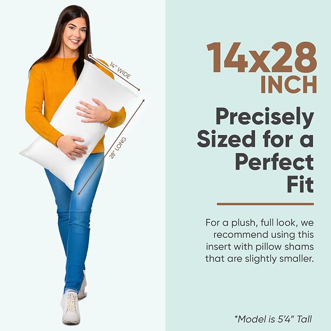 Pillowflex Synthetic Down Pillow Insert 14x28 in - Karate Chop Pillow | Large Rectangle Sham Form, Plush Polyester Cotton Blend, Cloud-Like Comfort, Clump-Resistant Fill, Smooth Elegant Finish