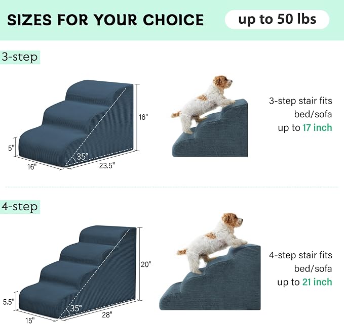Mesa Lemon 3 Step Dog Stairs Pet Ramp for High Beds, Sofas and Cars | High Density Foam, Non-Slip Bottom, Removable Washable Cover, Portable Handle, Holds Up to 50 lbs, 16 Inch Height