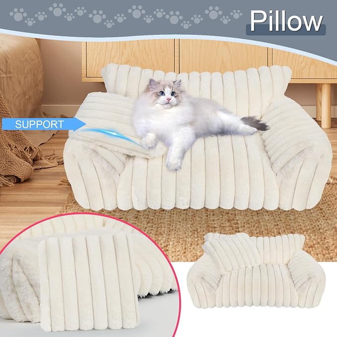 Dog Beds for Small Dogs,Cat Dog Couch Bed for Indoor Cats, Dog Sofa,M,White | Dog Couch Bed with Removable Washable Cover,Cute Fluffy Pet Sofa Cat Couch Bed,Washable Dog Bed Medium Large Size Dog