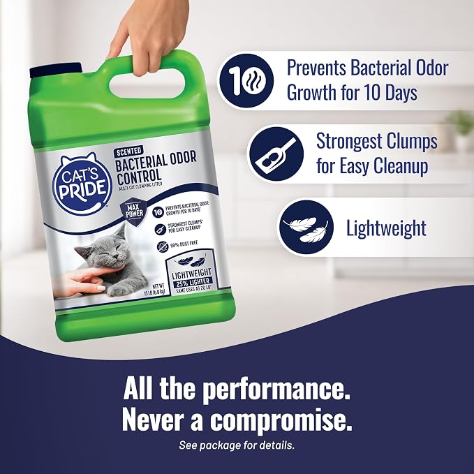 Cat's Pride Bacterial Odor Control, Max Power, Clumping Litter Scented 15lb