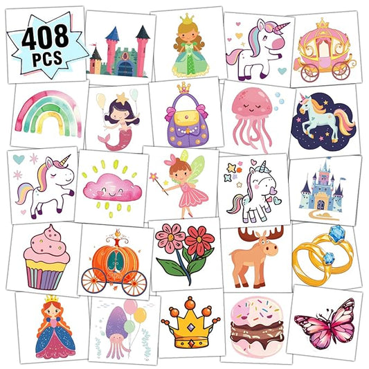 Partywind 408 PCS Kids Tattoos for Party Supplies, Individually Wrapped Sheet Temporary Tattoos Stickers for Kids Goodie Bag Stuffers, Fun Birthday Party Favors - Sweet