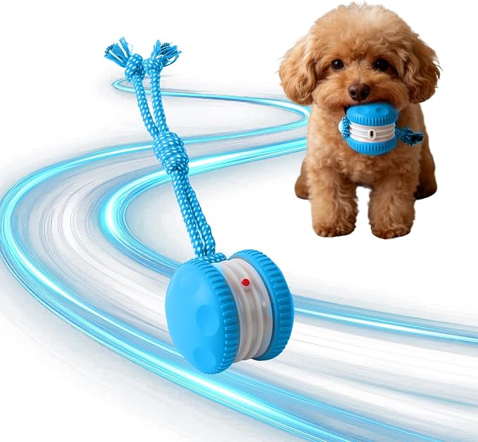 Interactive Dog Toy,Random Path Automatic Electric Rolling Toy with Rope,Motion-Activated Dog Stimulation Toy for Chewing and Playing,Boredom Relief,for Small Medium Large Dogs (Blue)