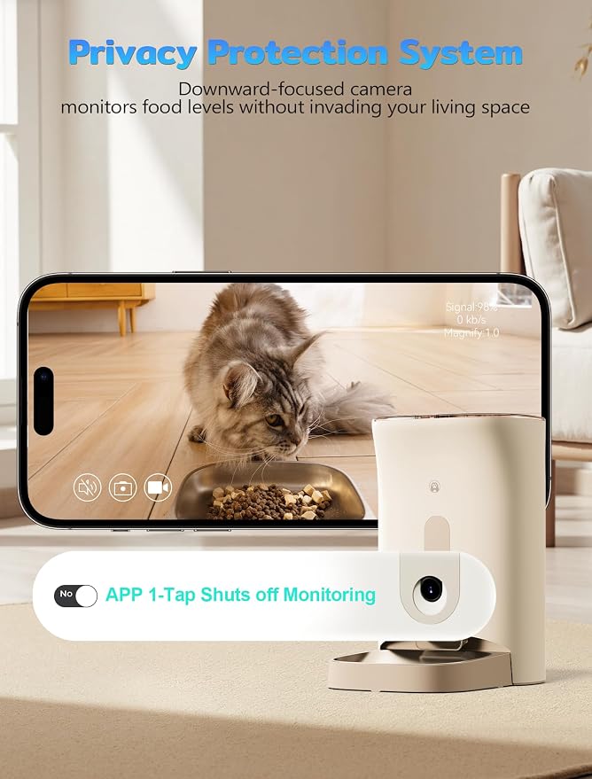 Automatic Cat Feeder with 3MP Camera,2K HD Video with Night Vision,5G/2.4G WiFi Pet Feeder with 2-Way Audio,App-Controlled Timed&Blockage Sensor,Detachable for Easy Cleaning with Desiccant for Cat/Dog