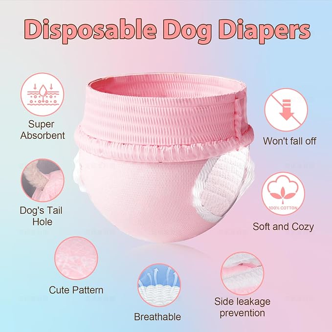 Ambreview Disposable Dog Diapers Female, Just Pull It Up, M 100 PCS | Doggie Diapers for Female Dogs • Strong Absorbency • Leak-Proof Protection • Ideal for Dogs in Heat, Senior & Disabled Dogs