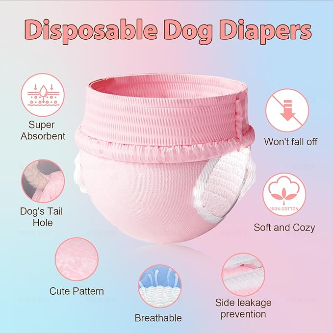Ambreview Disposable Dog Diapers Female, Just Pull It Up, S 10 PCS | Doggie Diapers for Female Dogs • Strong Absorbency • Leak-Proof Protection • Ideal for Dogs in Heat, Senior & Disabled Dogs