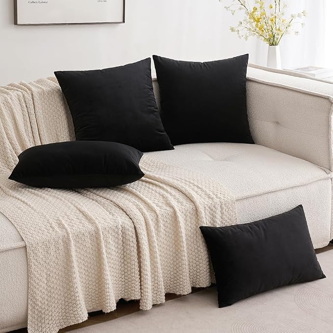 MIULEE 24x24 Inch Euro Velvet Throw Pillow Cover Set of 1 Black | Soft Luxury Decorative Throw Pillow Cover, Single Cushion Case, Home Decor for Chair Couch Sofa Bedroom Car Bed