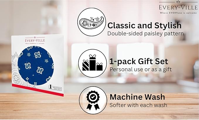 Gift Packaging Bandana for Men Women - 100% Cotton, Paisley, 22x22 In, 1 Pack - Large Bandanna Handkerchief Cowboy Hanky